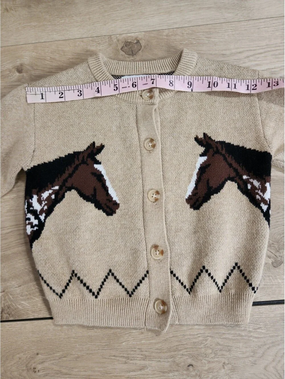 Old Navy Girls 2T Tan Cardigan Sweater Knit Equestrian Horse Pony & Denim Dress